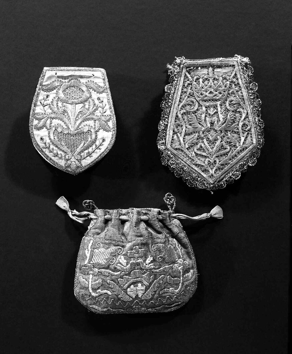 Pouch, silk, metal, cotton, Russian