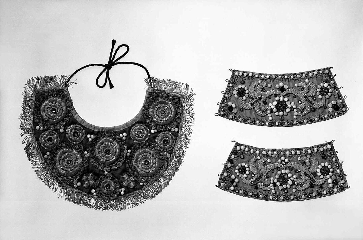 Cuffs, silk, metal, pearls, glass, mother-of-pearl, semi-precious stones, Russian