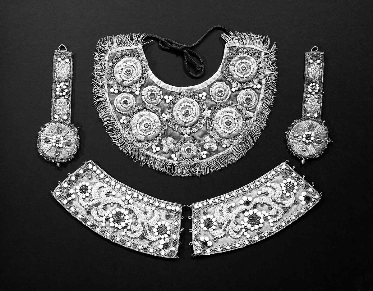 Cuffs, silk, metal, pearls, glass, mother-of-pearl, semi-precious stones, Russian