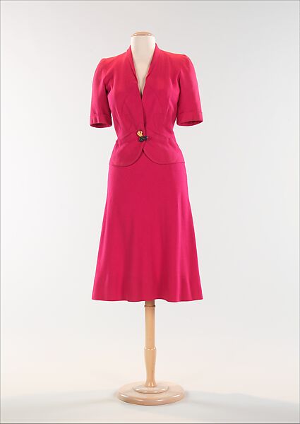 Suit, Elsa Schiaparelli (Italian, 1890–1973), cotton, ceramic, French 