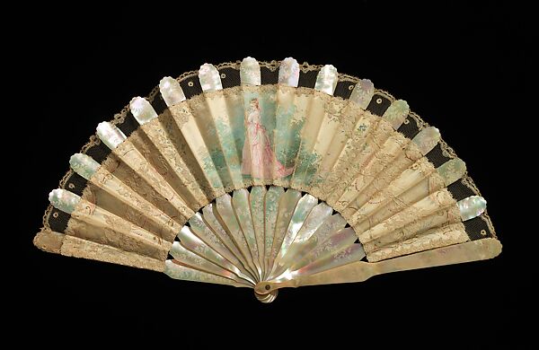 Fan, mother-of-pearl, silk, gouache, linen, probably French 