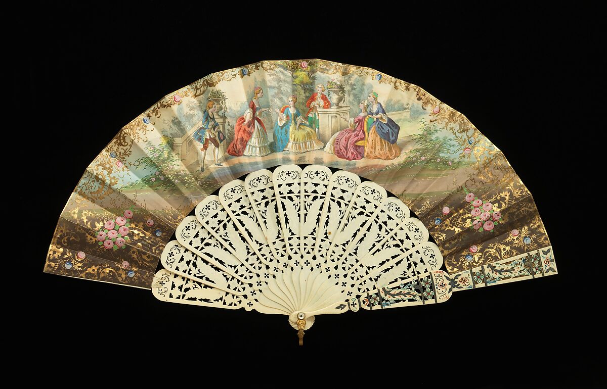 Fan, ivory, paper, mother-of-pearl, metal, Spanish
