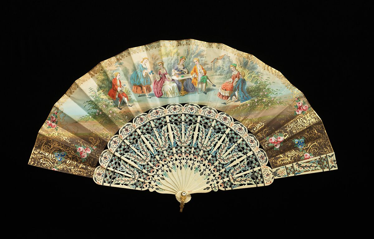 Fan, ivory, paper, mother-of-pearl, metal, Spanish 