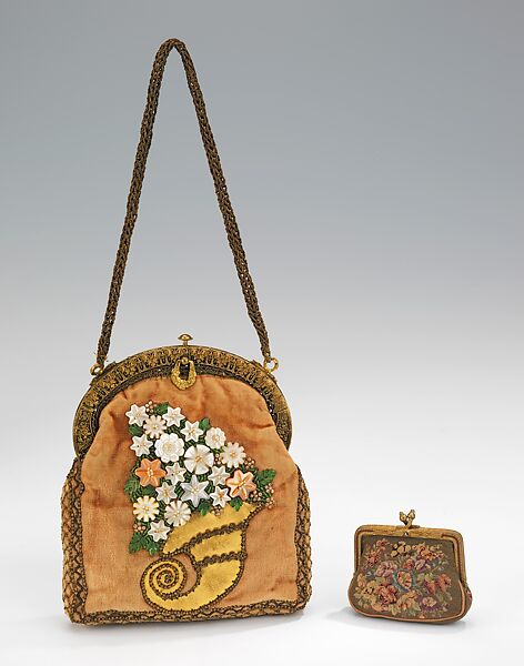 Evening purse, silk, metal, plastic, French 
