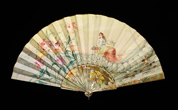 Fan, Tiffany &amp; Co. (1837–present), mother-of-pearl, silk, paint, metal, American 