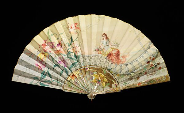 Fan, Tiffany &amp; Co. (1837–present), mother-of-pearl, silk, paint, metal, ivory, American 