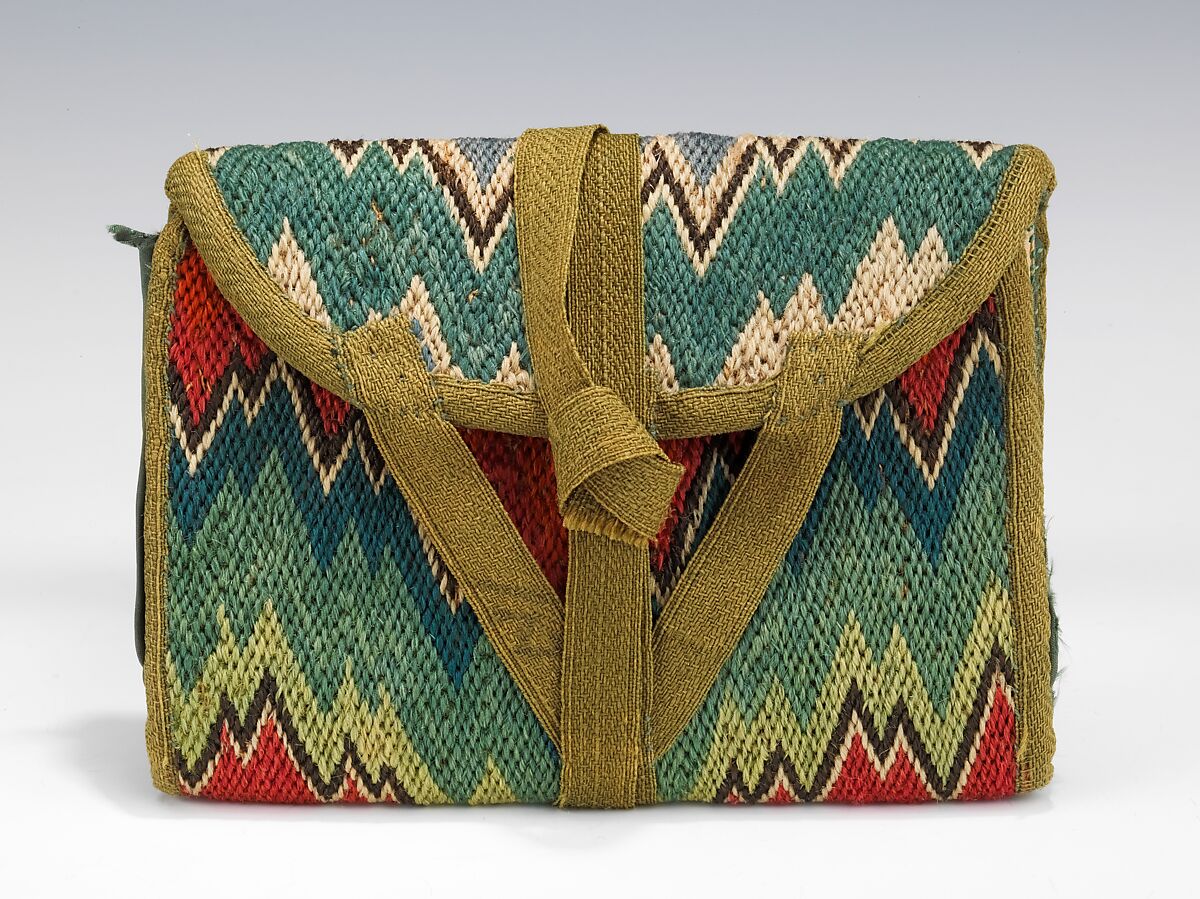 Purse, wool, linen, silk, paper, American 