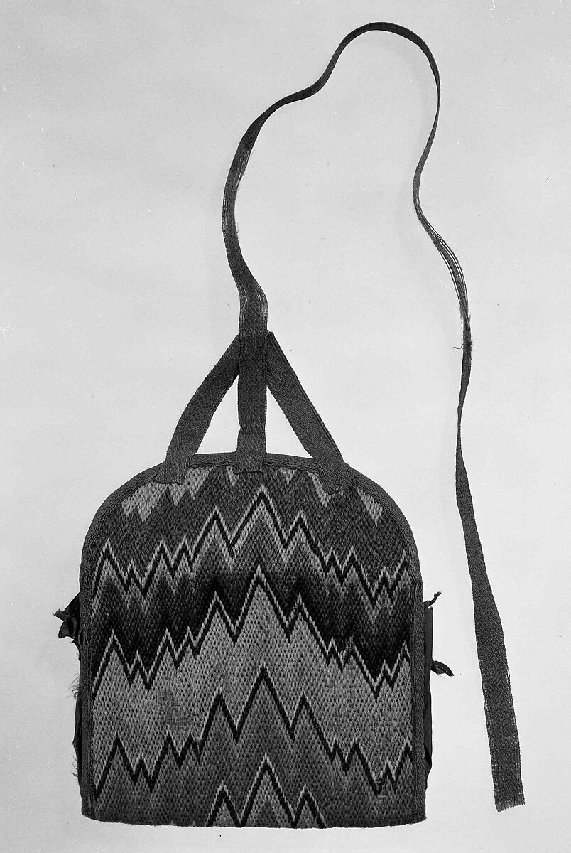 Purse, wool, linen, silk, paper, American