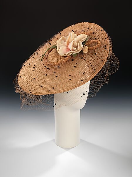 Hat, Sally Victor (American, 1905–1977), straw, linen, silk, American 