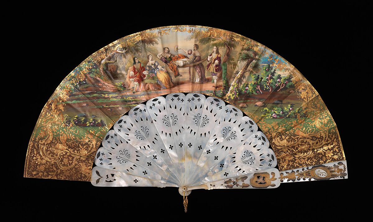Fan, mother-of-pearl, paper, metal, European