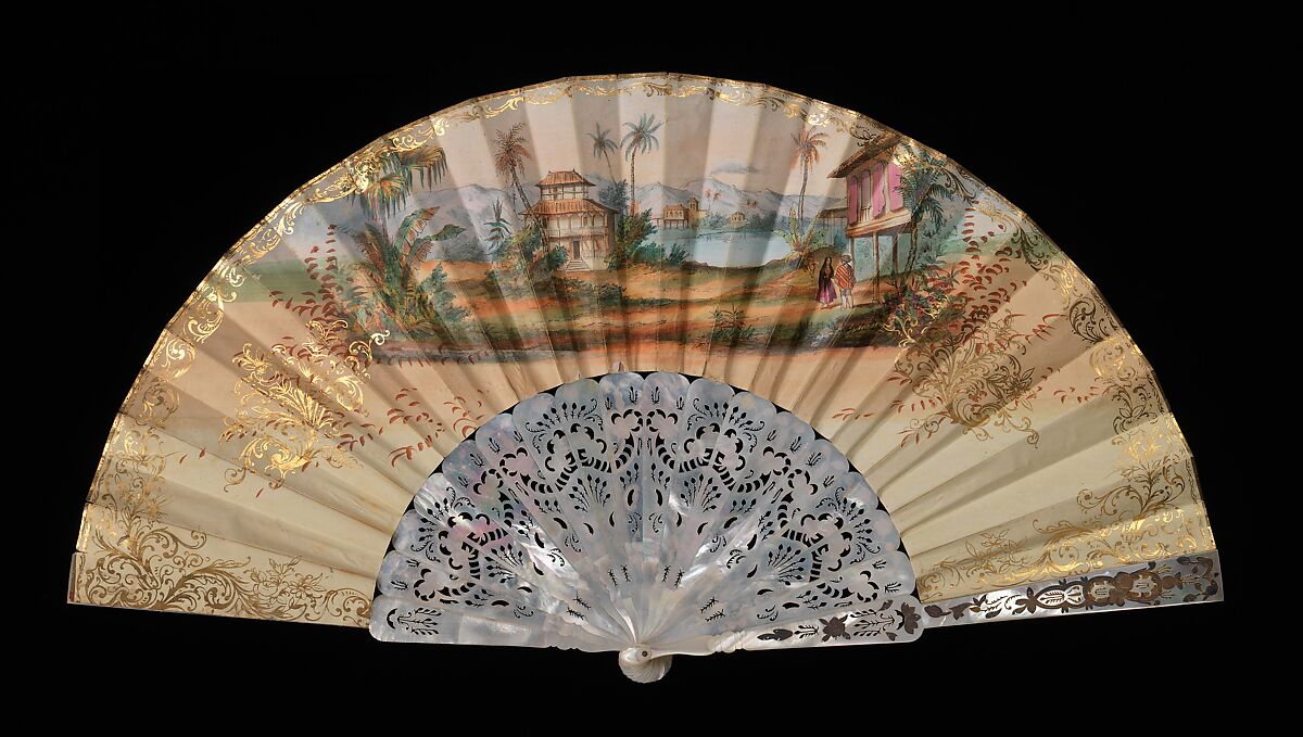 Fan, mother-of-pearl, paper, metal, European