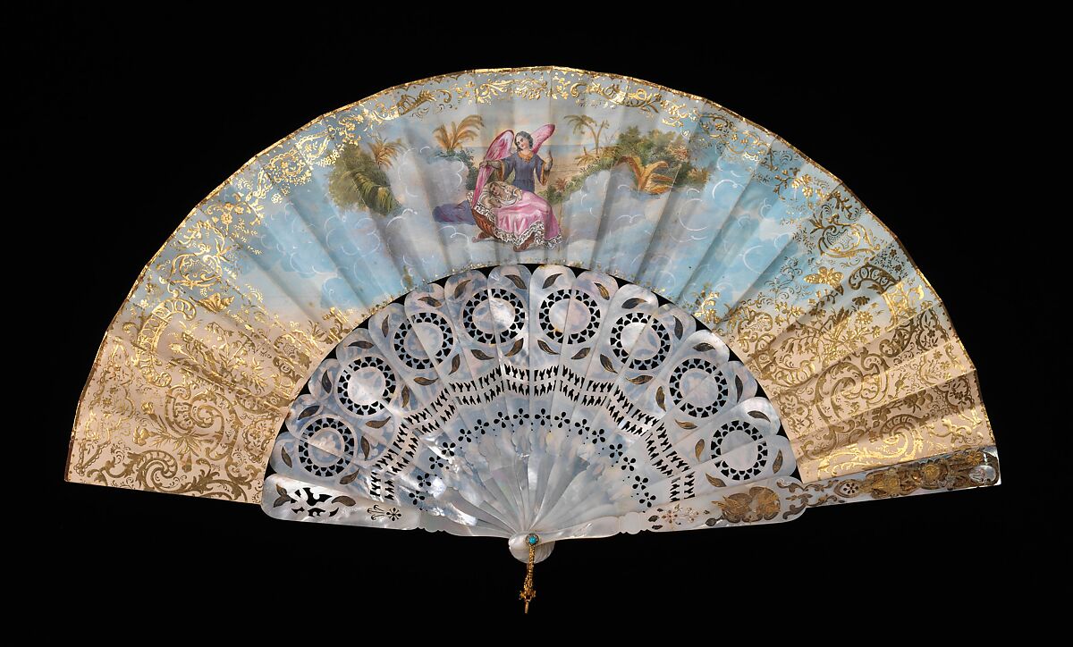 Fan, mother-of-pearl, paper, metal, European