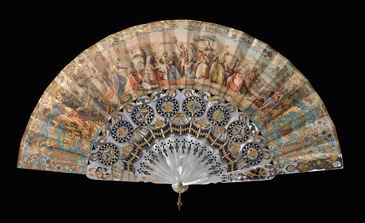 Fan, mother-of-pearl, paper, metal, European 