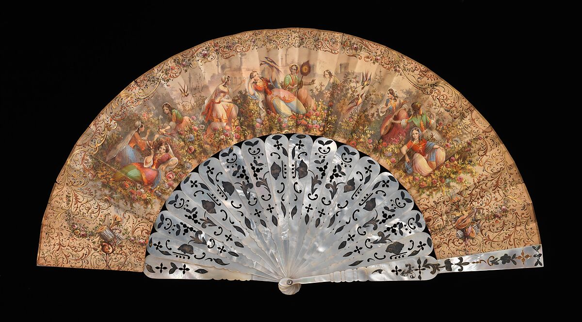 Fan, Mother-of-pearl, paper, metal, European 