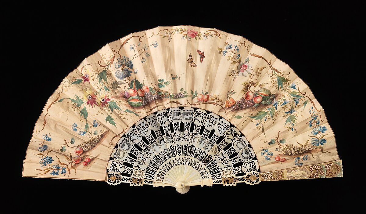 Fan, ivory, parchment, gouache, metal, probably Dutch