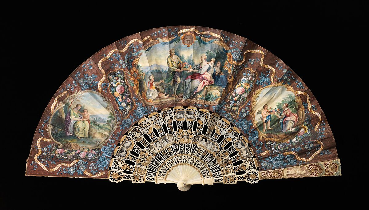 Fan, ivory, parchment, gouache, metal, probably Dutch 