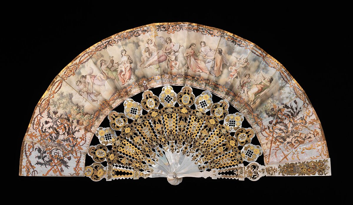 Fan, mother-of-pearl, metal paper, European 