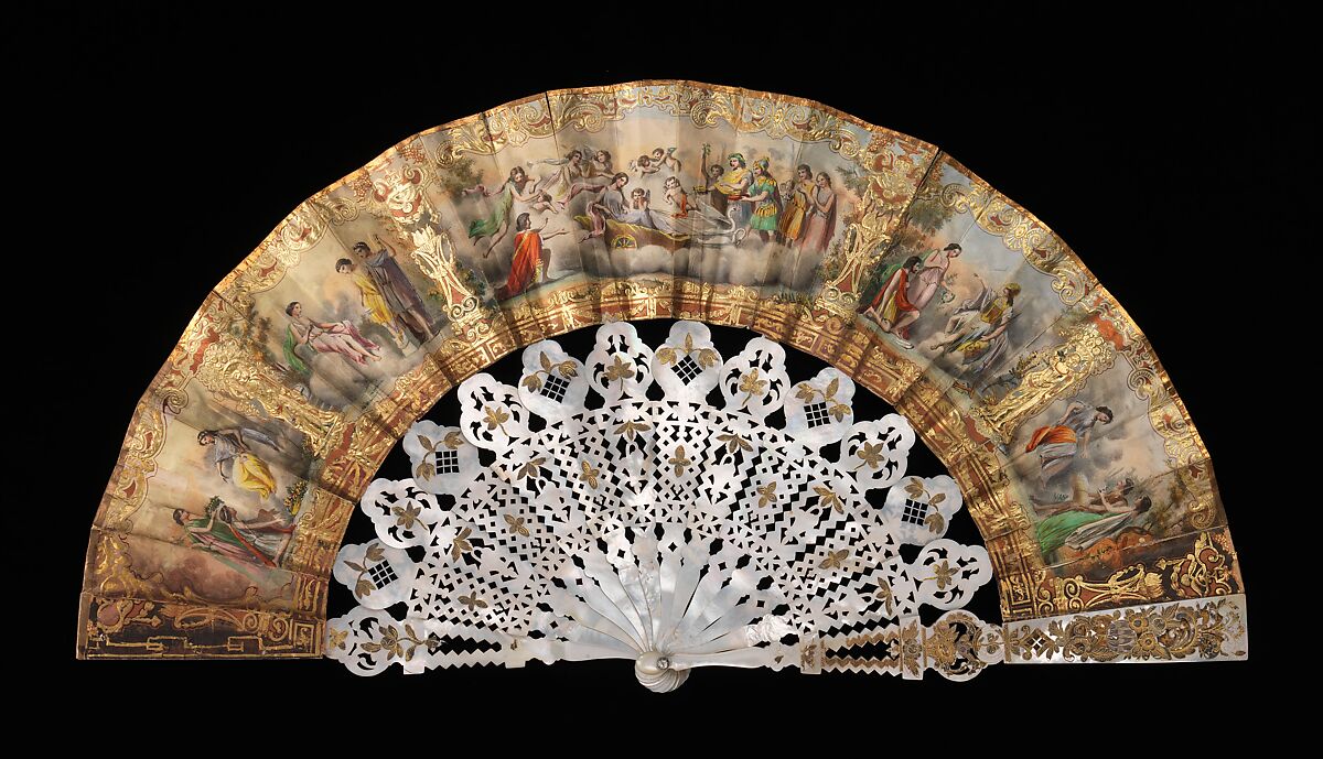 Fan, mother-of-pearl, metal paper, European
