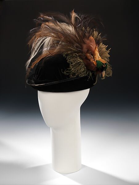 Toque, silk, feathers, American 