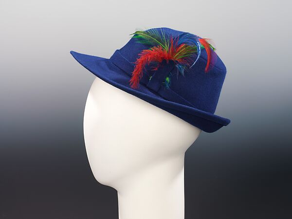 Hat, Schiaparelli (French, founded 1927), wool, feather, French 