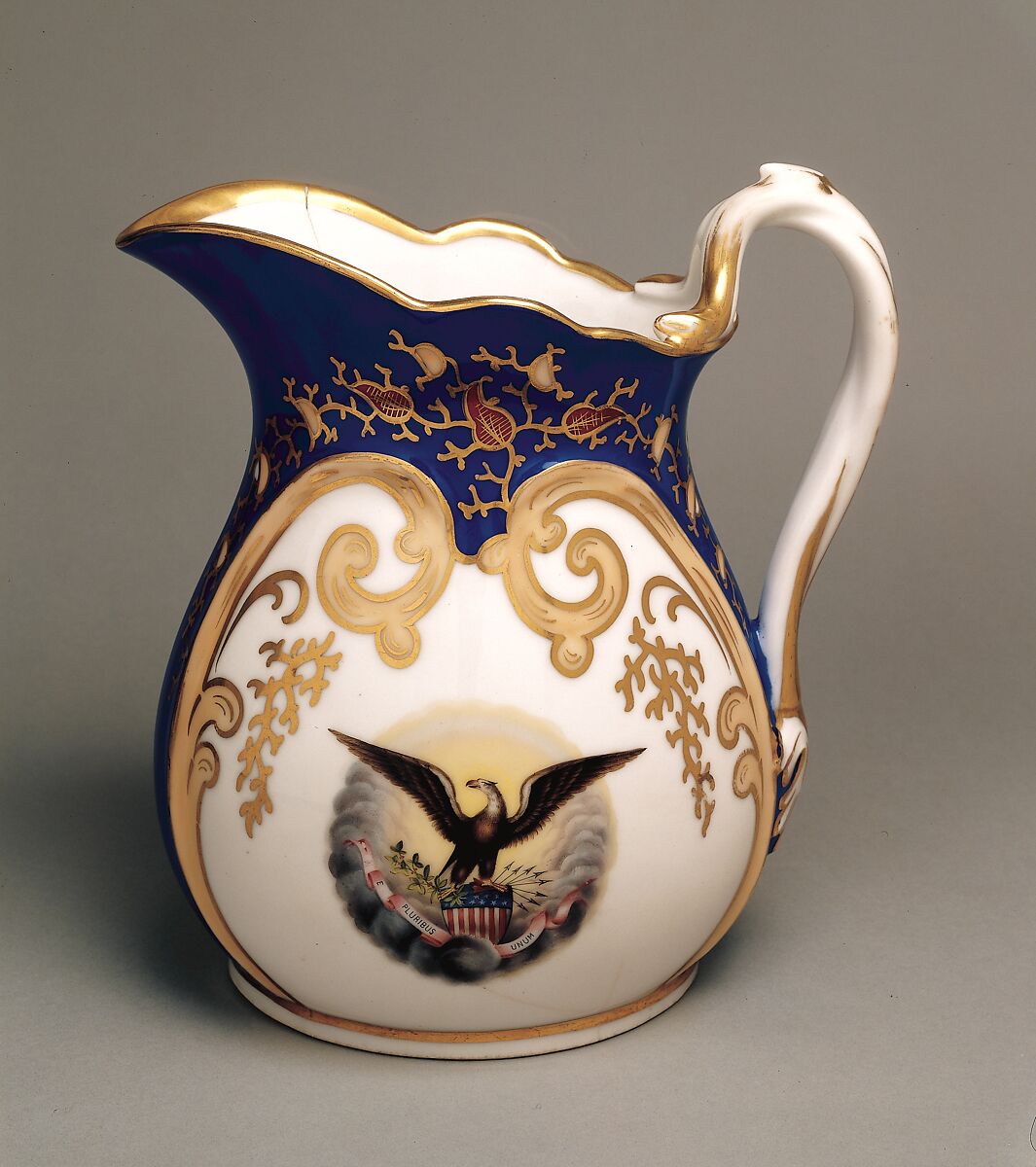 Pitcher, French Manufacturer, Porcelain, overglaze enamel decoration, and gilding, American
