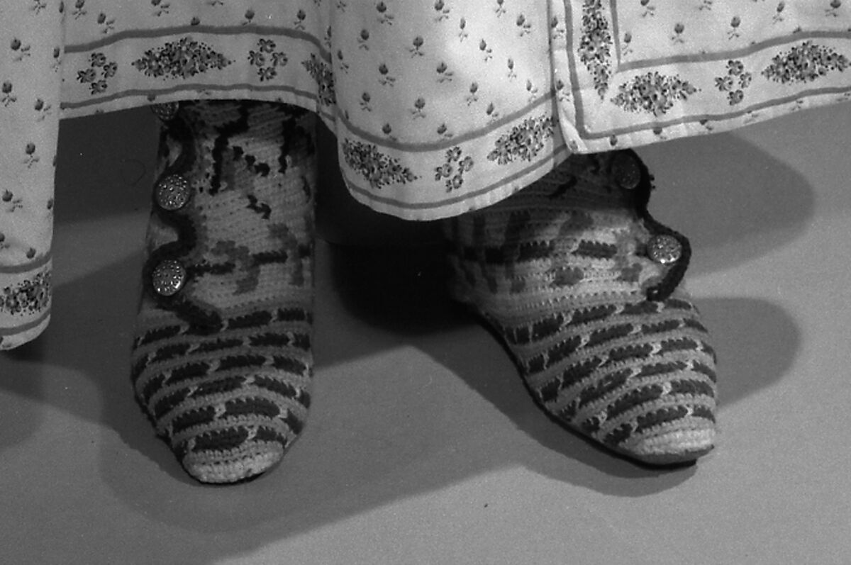 Bootees, wool, leather, metal, American