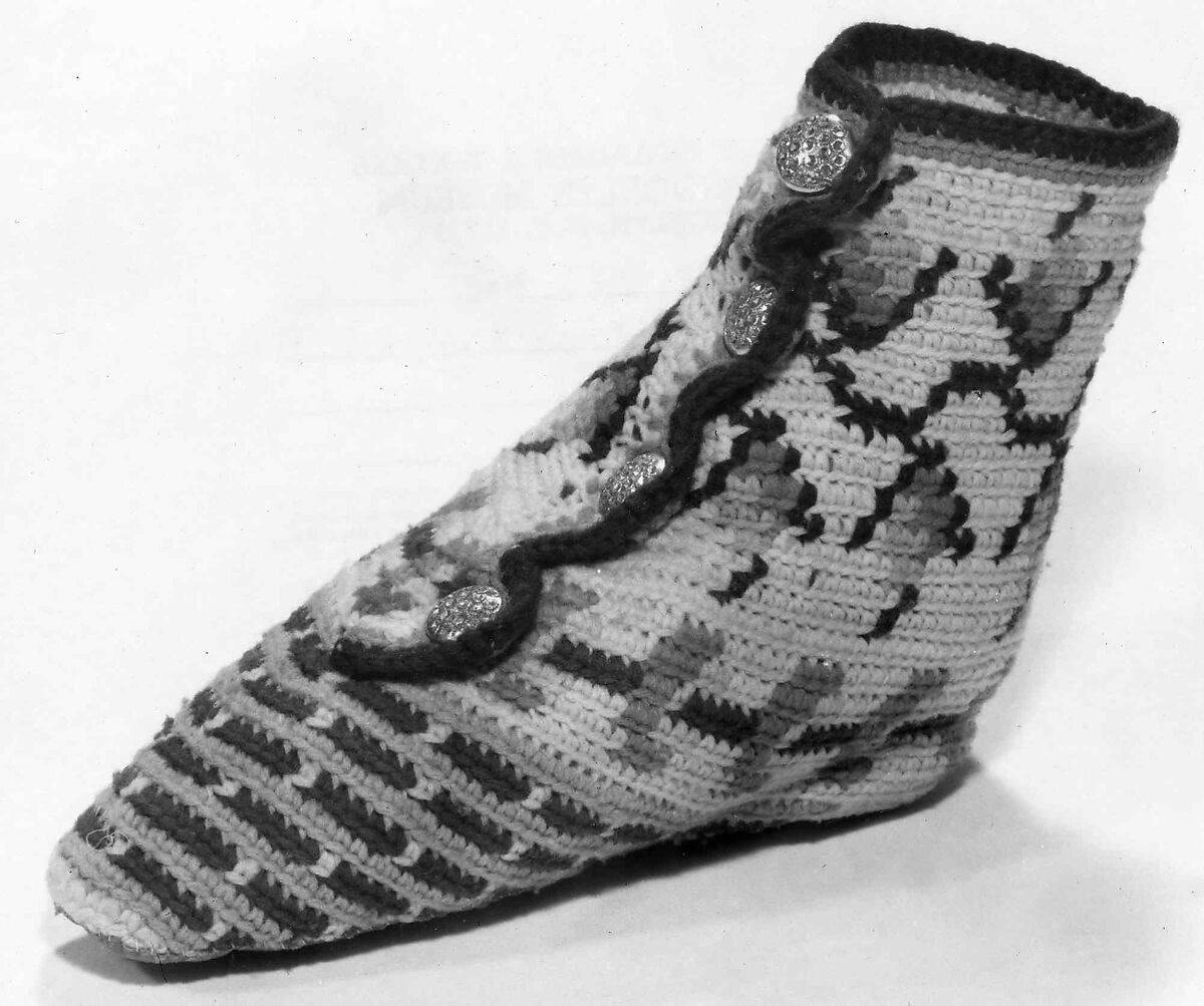 Bootees, wool, leather, metal, American