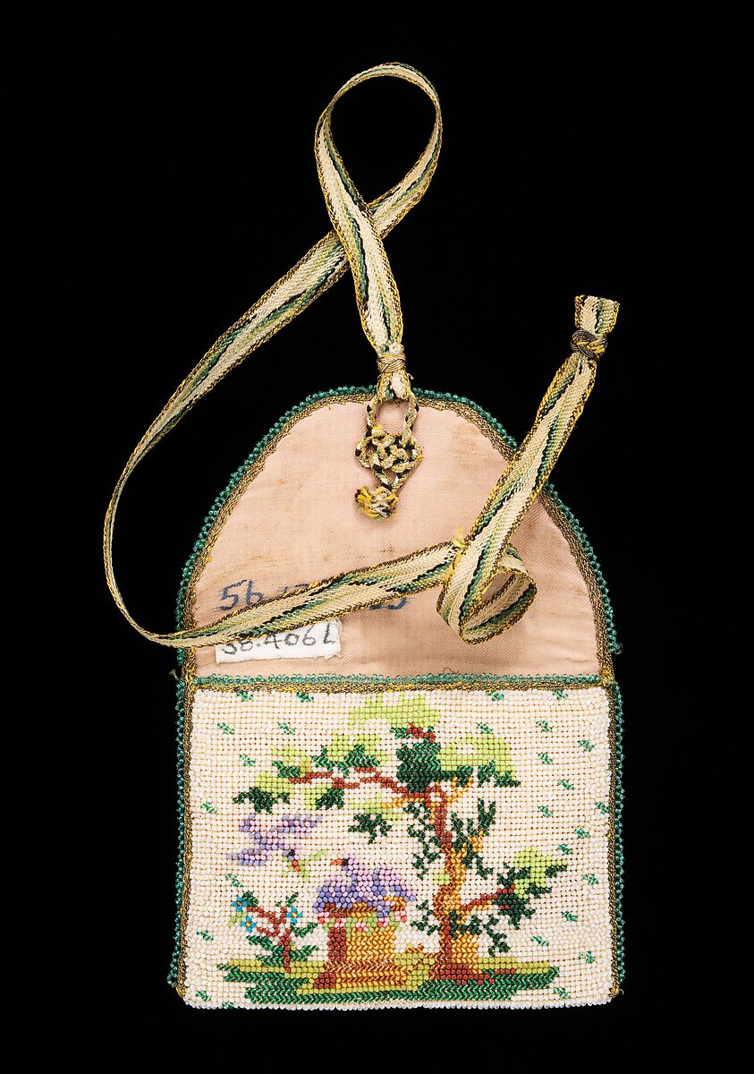 Coin purse, glass, linen, silk, metal, Mexican 