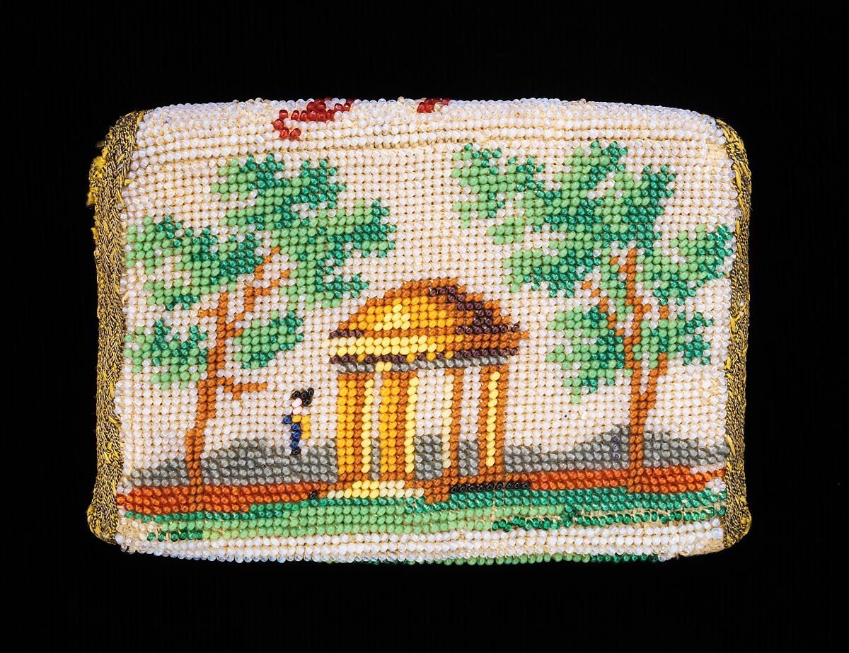 Coin purse, glass, silk, metal, Mexican