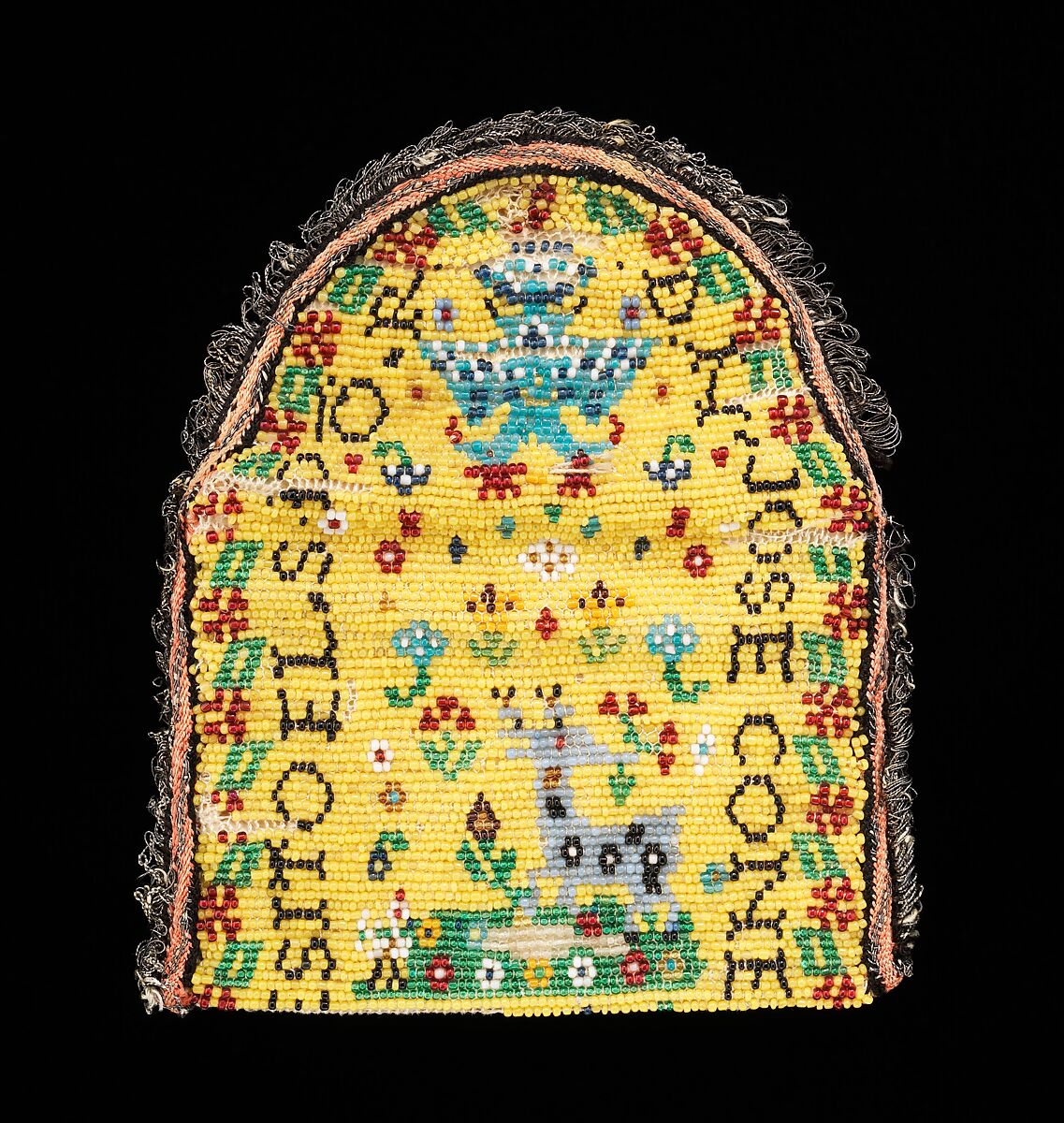 Coin purse, glass, silk, metal, Mexican