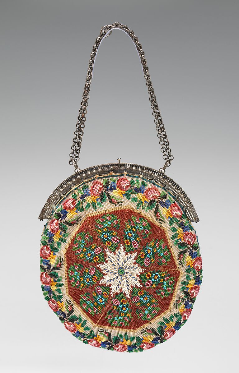 Bag, glass, linen, silk, Mexican 