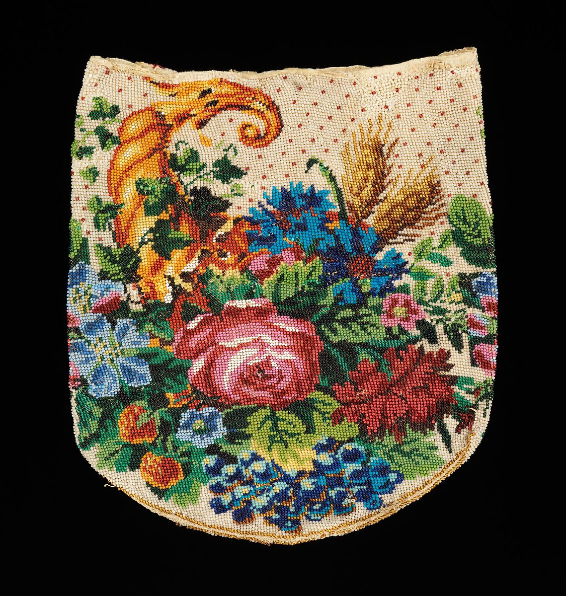 Pouch, glass, linen, Mexican 