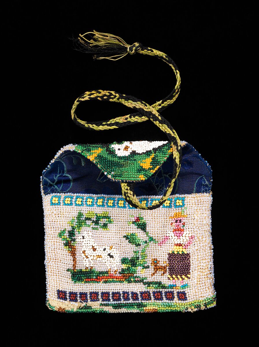 Coin purse, glass, linen, silk, Mexican