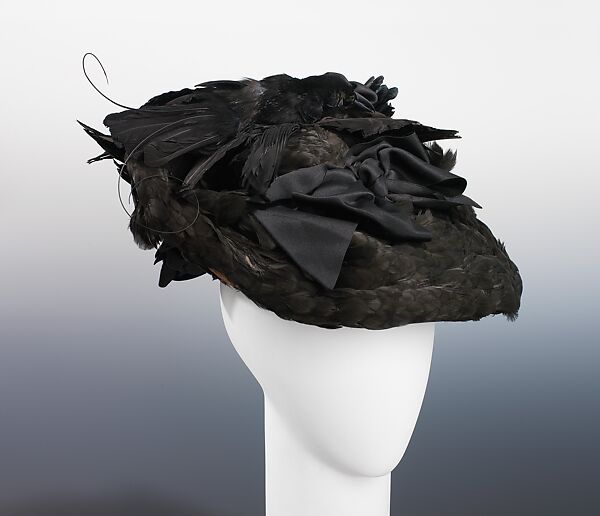 Mourning hat, Knox, feathers, bird, silk, American 