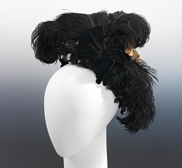 Evening hat, J. Jacquin &amp; Company, silk, metal, feathers, American 