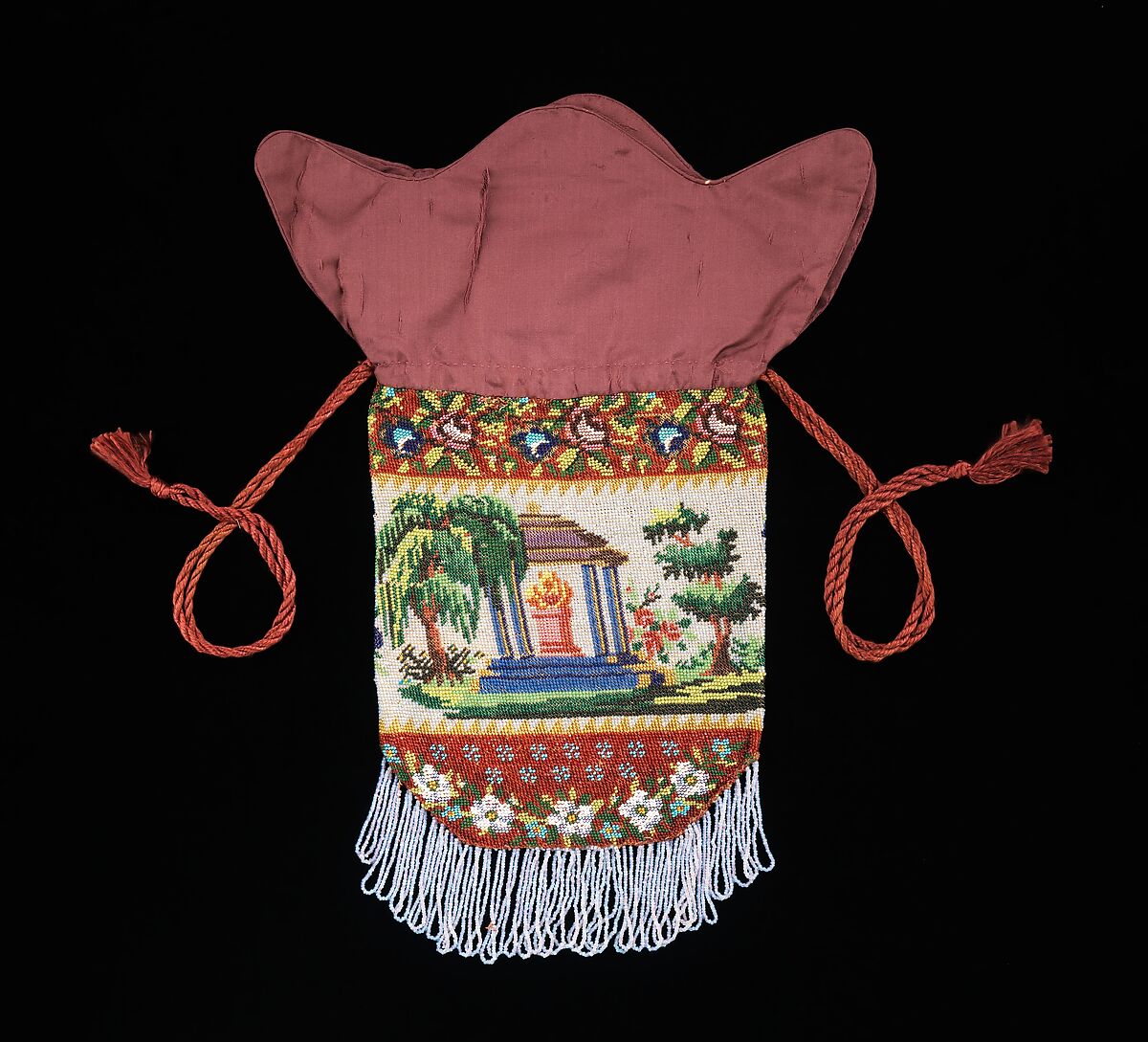 Pouch, glass, silk, linen, French