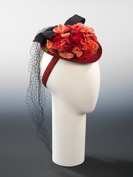 Hat, Milgrim (1927–1990), straw, silk, synthetic, American 