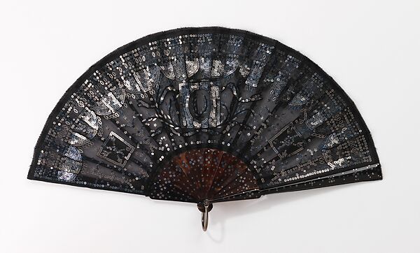 Fan, tortoiseshell, silk, mother-of-pearl, metal, French 