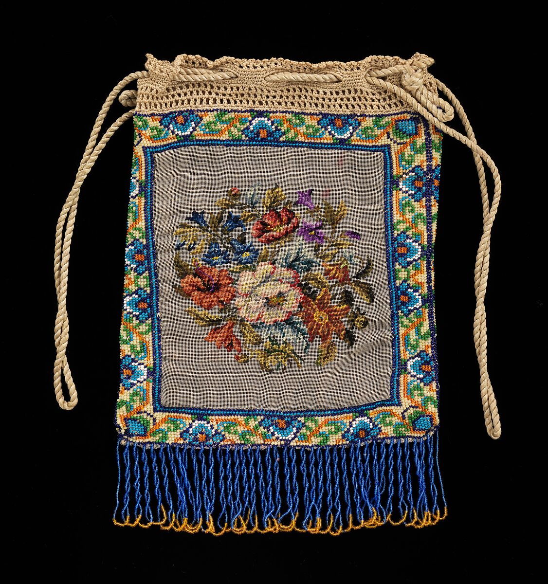 Pouch, glass, silk, linen, French