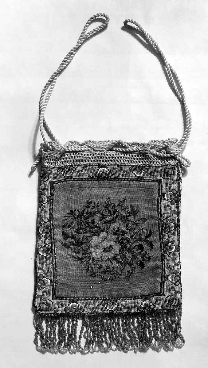 Pouch, glass, silk, linen, French