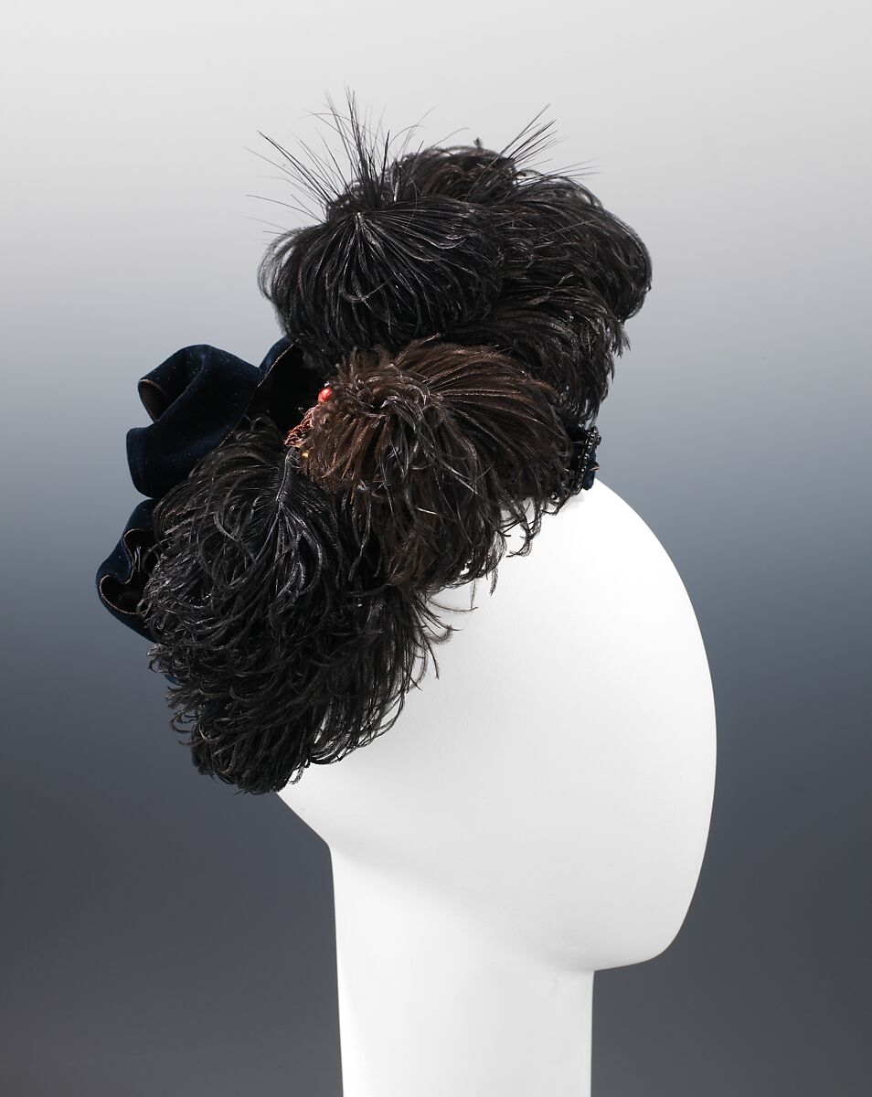 Evening hat, Carpenter, silk, feathers, metal, American 