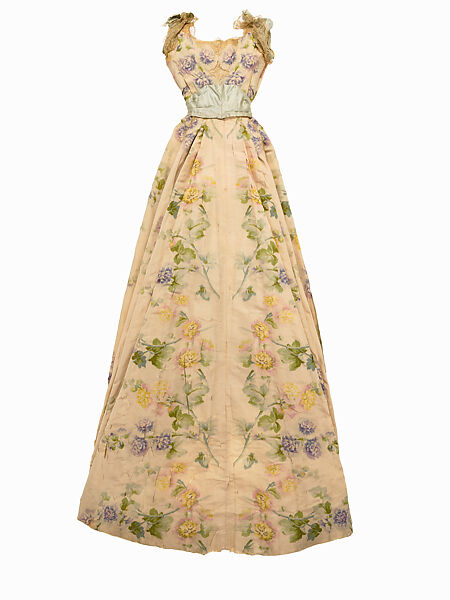 Evening dress, House of Worth (French, 1858–1956), silk, cotton, rhinestones, metal, French