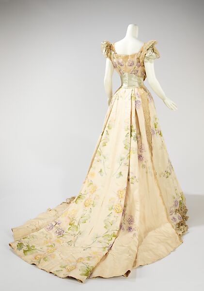 Evening dress, House of Worth (French, 1858–1956), silk, cotton, rhinestones, metal, French