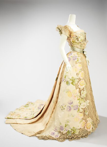 Evening dress, House of Worth  French, silk, cotton, rhinestones, metal, French