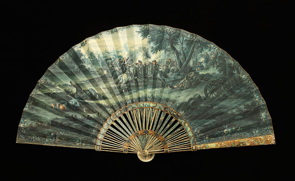 Fan, Carl Gustav Klingstedt (Swedish, 1657–1734), ivory, mother-of-pearl, parchment, gouache, paint, Dutch
