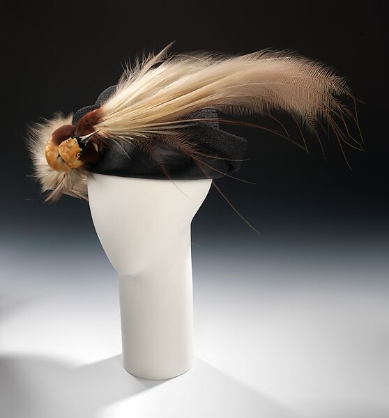 Toque, The Metropolitan Millinery Importer, straw, bird, feathers, silk, American 