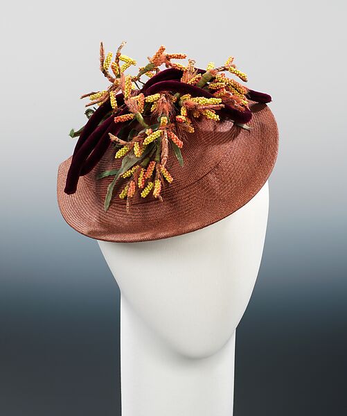 Hat, Milgrim (1927–1990), straw, synthetic, American 