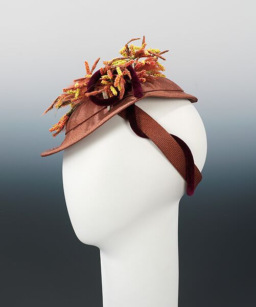 Hat, Milgrim (1927–1990), straw, synthetic, American