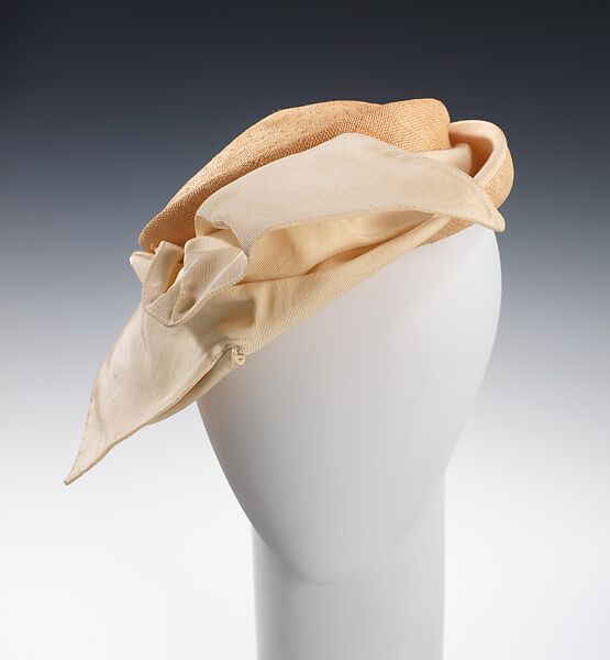 Hat, Milgrim (1927–1990), straw, silk, American 