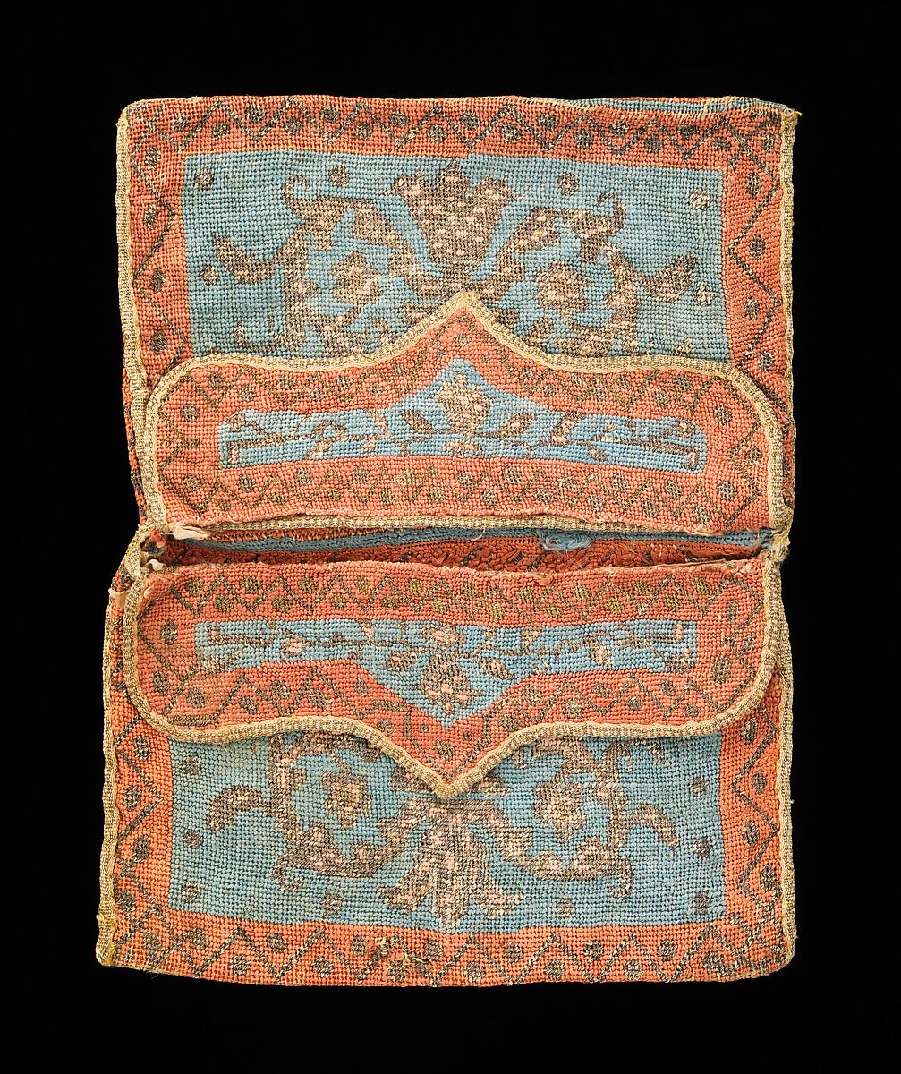 Purse, silk, linen, metal, European